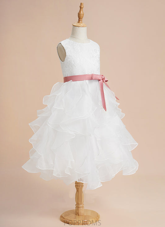 Sleeveless - Girl With Organza Neck Dress Scoop Ball-Gown/Princess Flower Shiloh Flower Girl Dresses Lace/Sash Tea-length