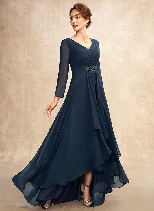 Ruffle Asymmetrical Chiffon the Mother of the Bride Dresses Dress Beading With Leah V-neck Bride of A-Line Mother Bow(s)