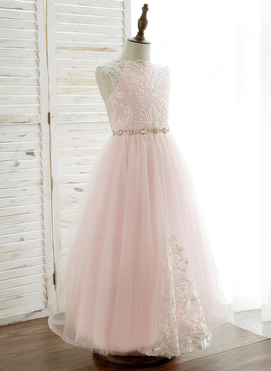 Rhinestone Ankle-length Tulle/Lace A-Line/Princess Neck With Girl Flower Girl Dresses Flower - Sleeveless Rebekah Dress Scoop