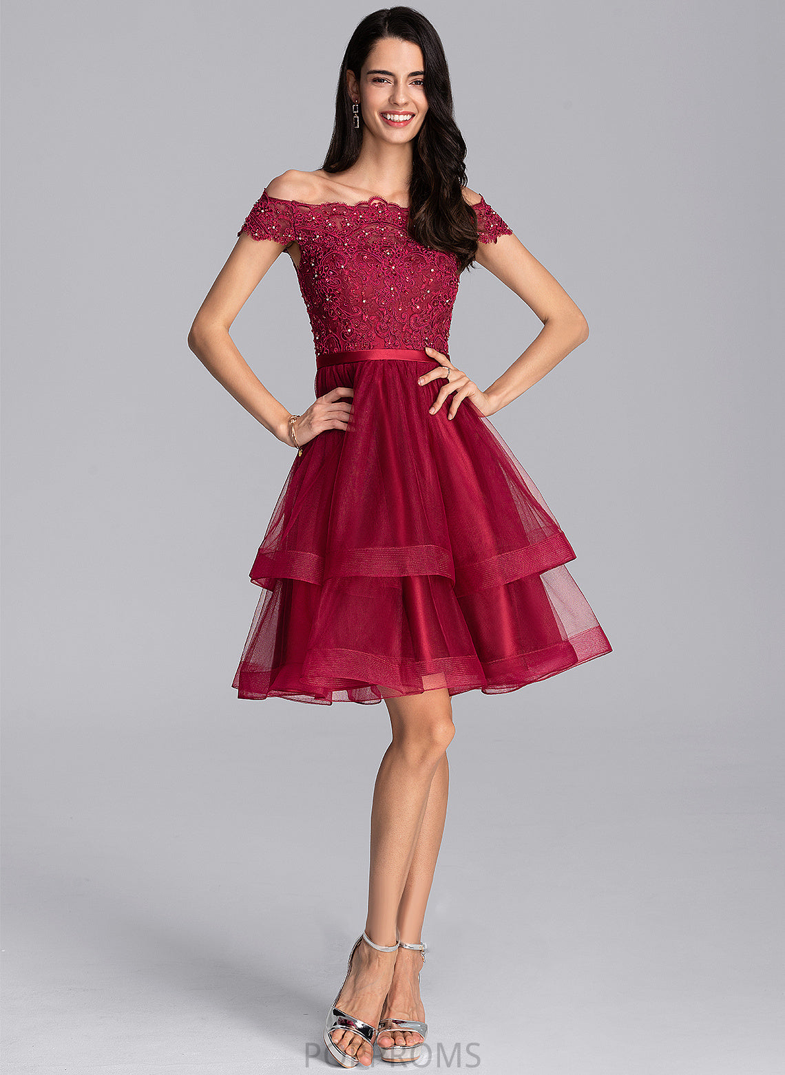 Lace Homecoming Tulle Beading Homecoming Dresses Maisie A-Line Knee-Length With Dress Off-the-Shoulder Sequins