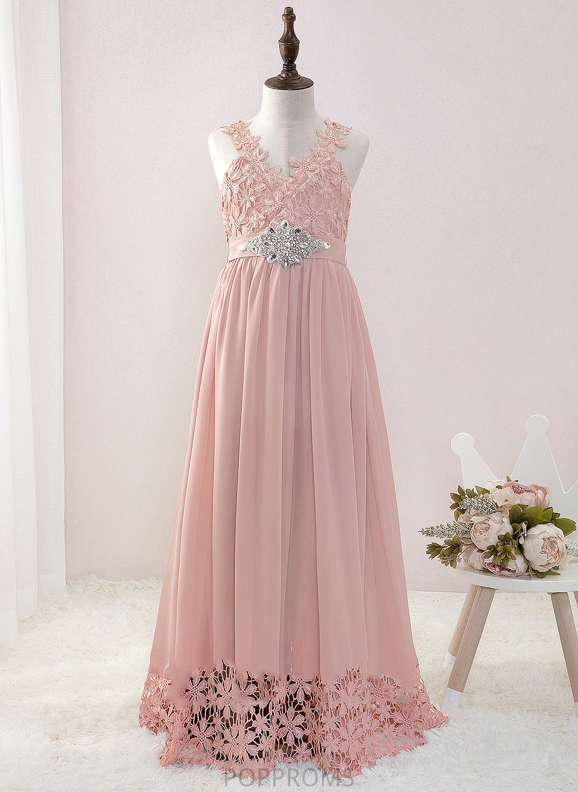 Flower Girl Dresses Nadia Girl Dress Sleeveless V-neck - A-Line Beading With Floor-length Chiffon/Lace Flower