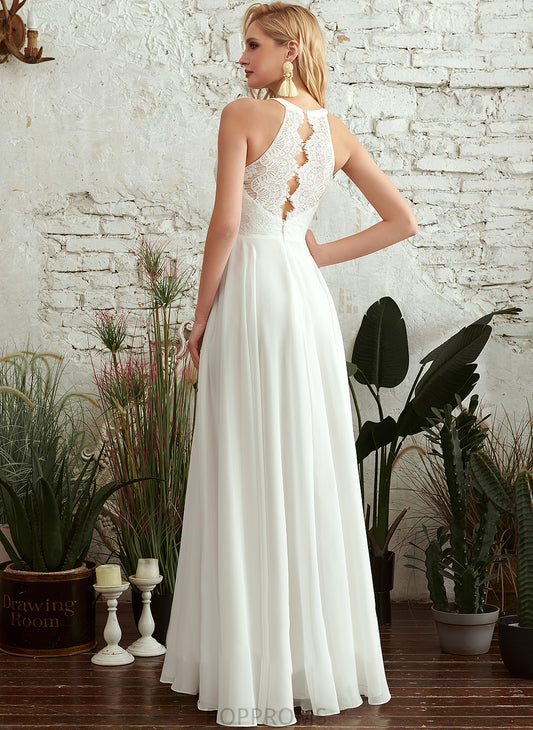 Melina Scoop Wedding Dresses A-Line Dress Chiffon Floor-Length Lace Wedding