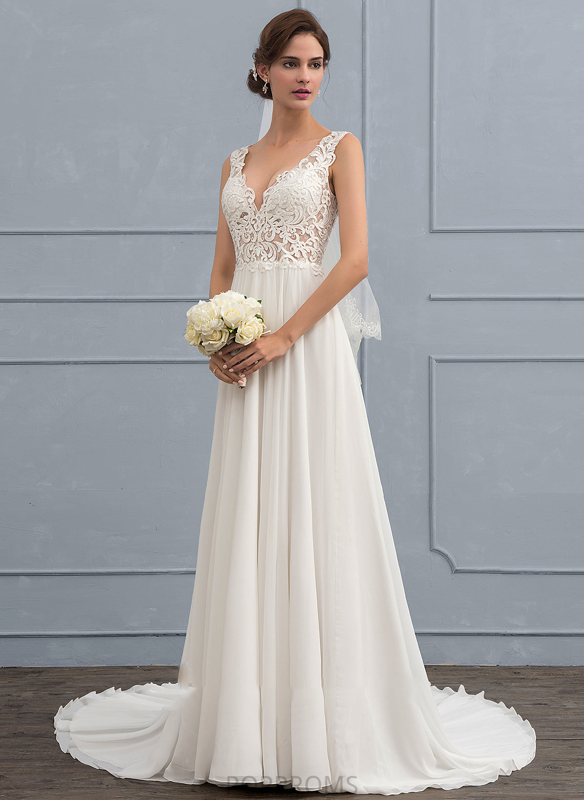 Wedding Dresses Chiffon V-neck Wedding Train A-Line Hanna Court Dress