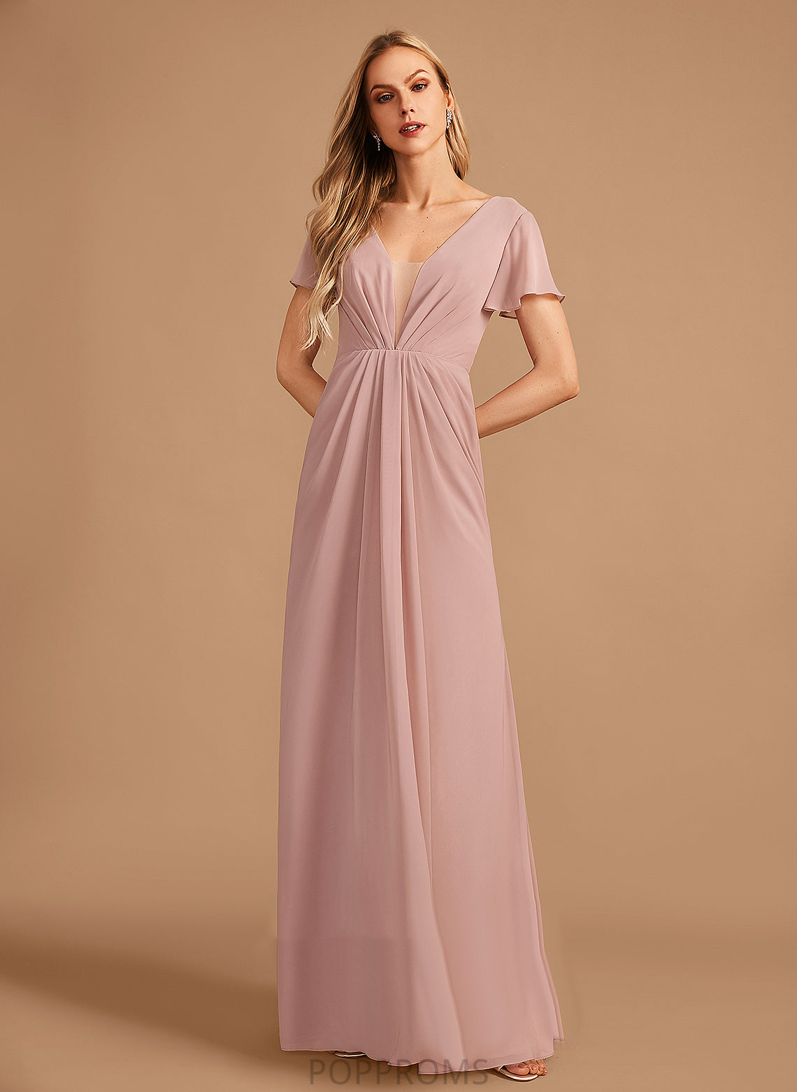 Embellishment A-Line Ruffle Fabric Silhouette V-neck Neckline Length Floor-Length Cheyenne Floor Length Natural Waist Bridesmaid Dresses