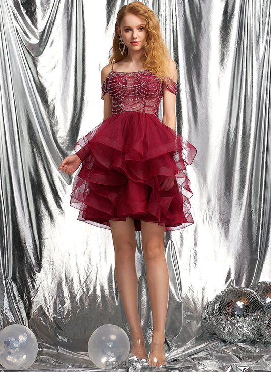 With Dress Scoop Ball-Gown/Princess Beading Short/Mini Tulle Sequins Chasity Homecoming Dresses Homecoming Neck