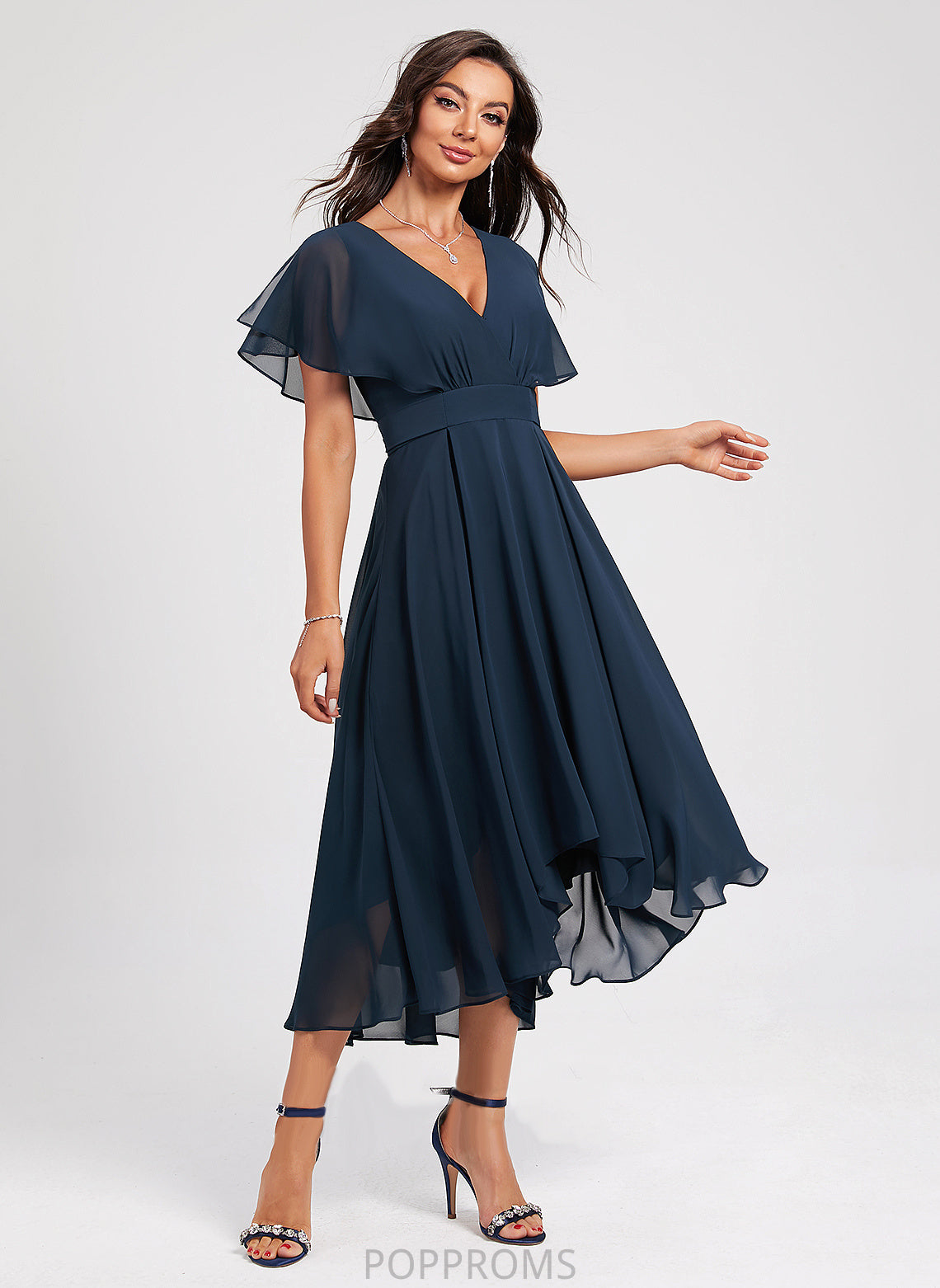 Miriam Cocktail Dresses With Cocktail Chiffon V-neck A-Line Dress Sash Asymmetrical