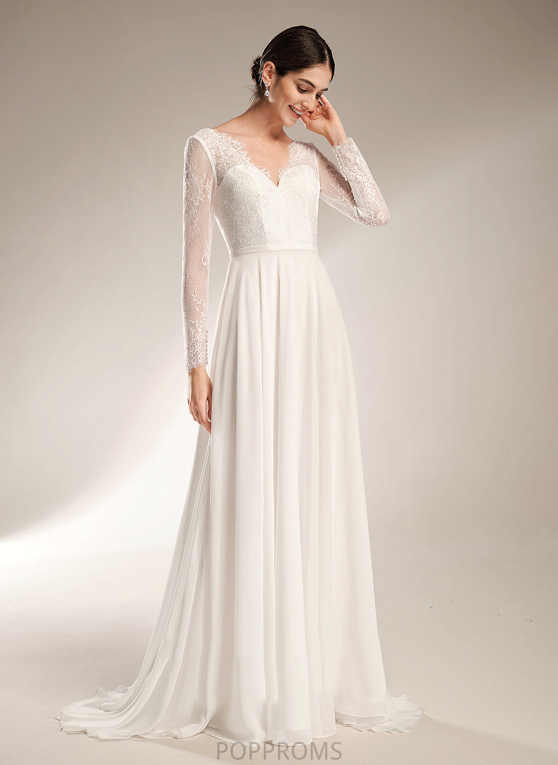 Elisa V-neck Dress Chiffon Sweep Lace A-Line Wedding Train Wedding Dresses