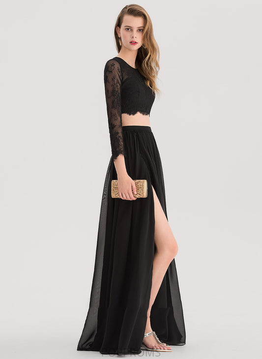 With Prom Dresses Split A-Line Floor-Length Chiffon Front Elliana Scoop Neck