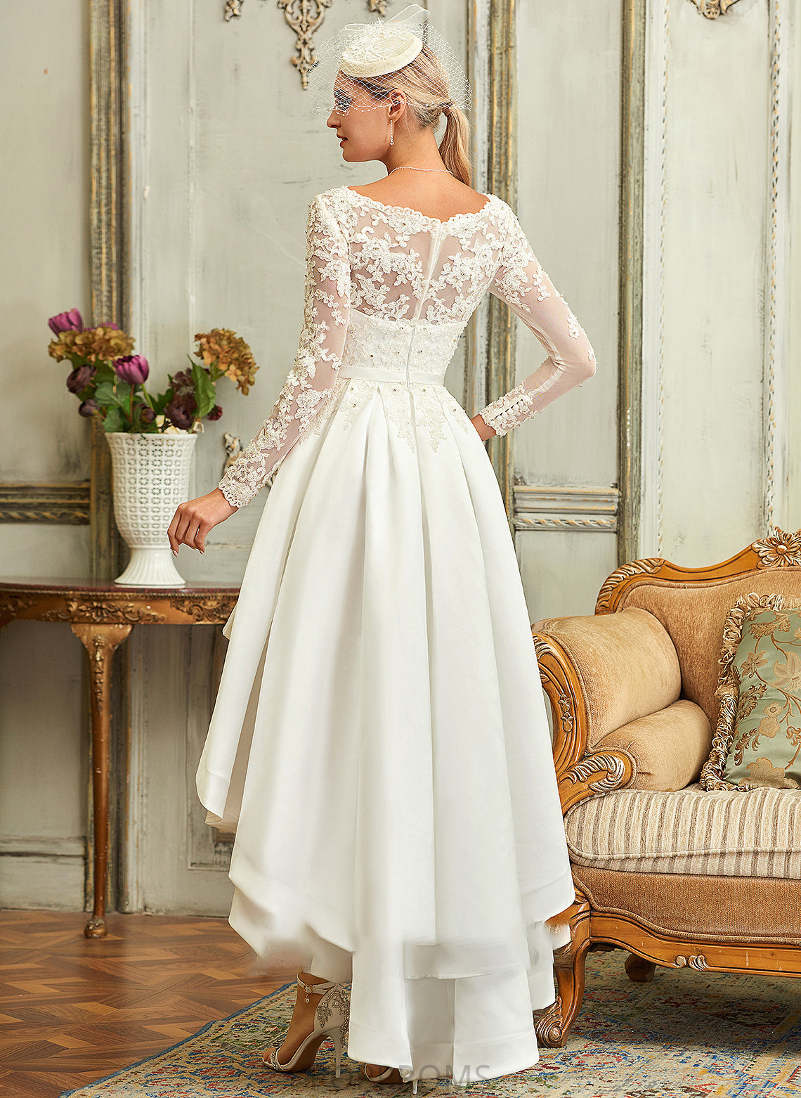 Dress Wedding Dresses Satin Winnie Wedding V-neck Asymmetrical A-Line Lace