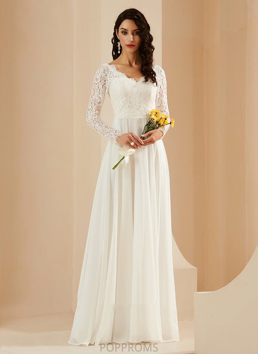 V-neck Train Dress Chiffon With Wedding Dresses Kamora Lace Sweep Wedding A-Line