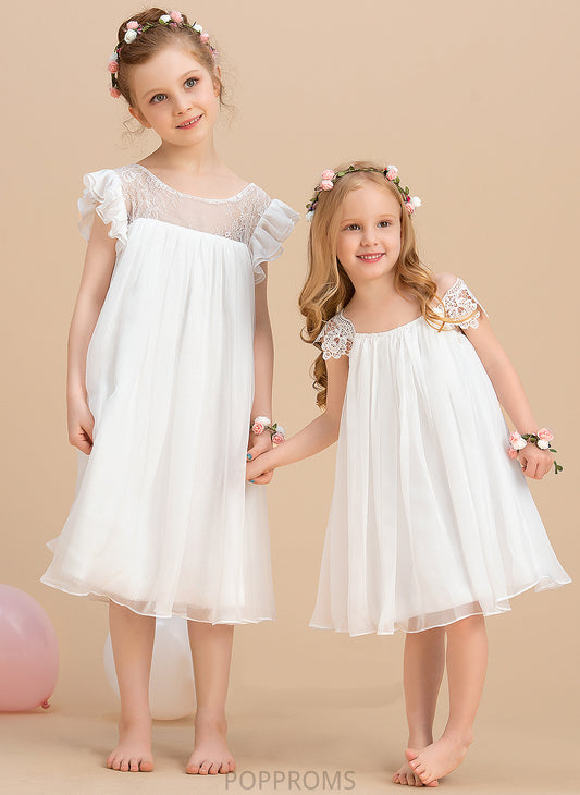 A-Line/Princess Flower Girl Dresses Dress With Scoop Destiney Chiffon Neck Girl - Lace Flower Tea-length Sleeveless