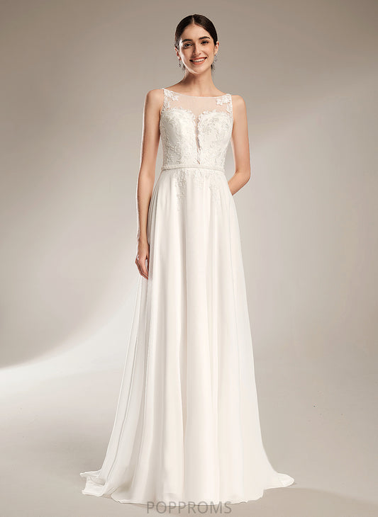 Sequins With Dress Illusion Wedding Lace A-Line Chiffon Wedding Dresses Armani Train Sweep