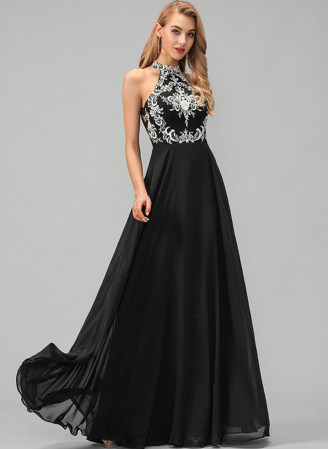 Chiffon Prom Dresses Rory Scoop A-Line Neck Floor-Length Lace With