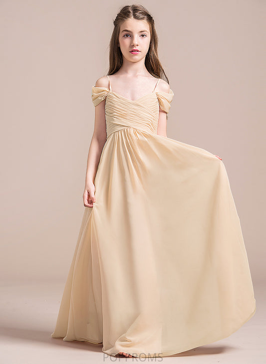 With Junior Bridesmaid Dresses A-Line Caroline Ruffle Floor-Length Chiffon Off-the-Shoulder