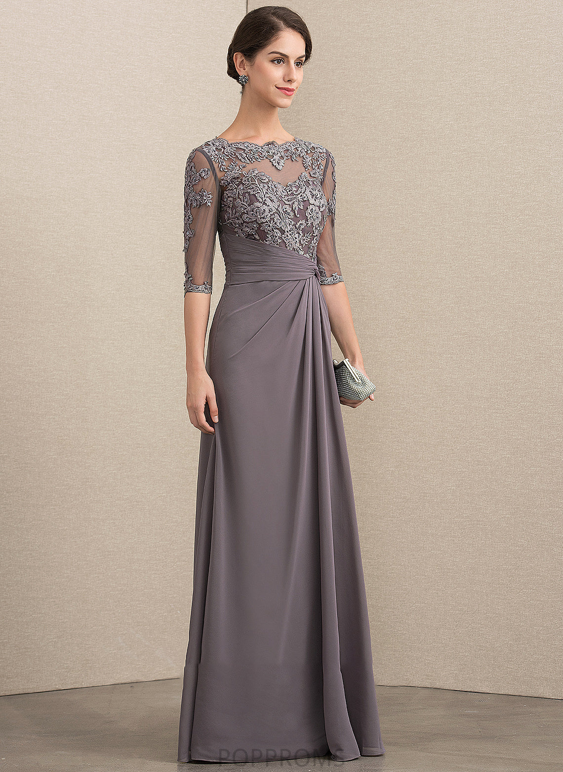 Mother of the Bride Dresses Mother Neck Chiffon Sequins A-Line Beading of Scoop Lace With Dress the Bride Samantha Floor-Length