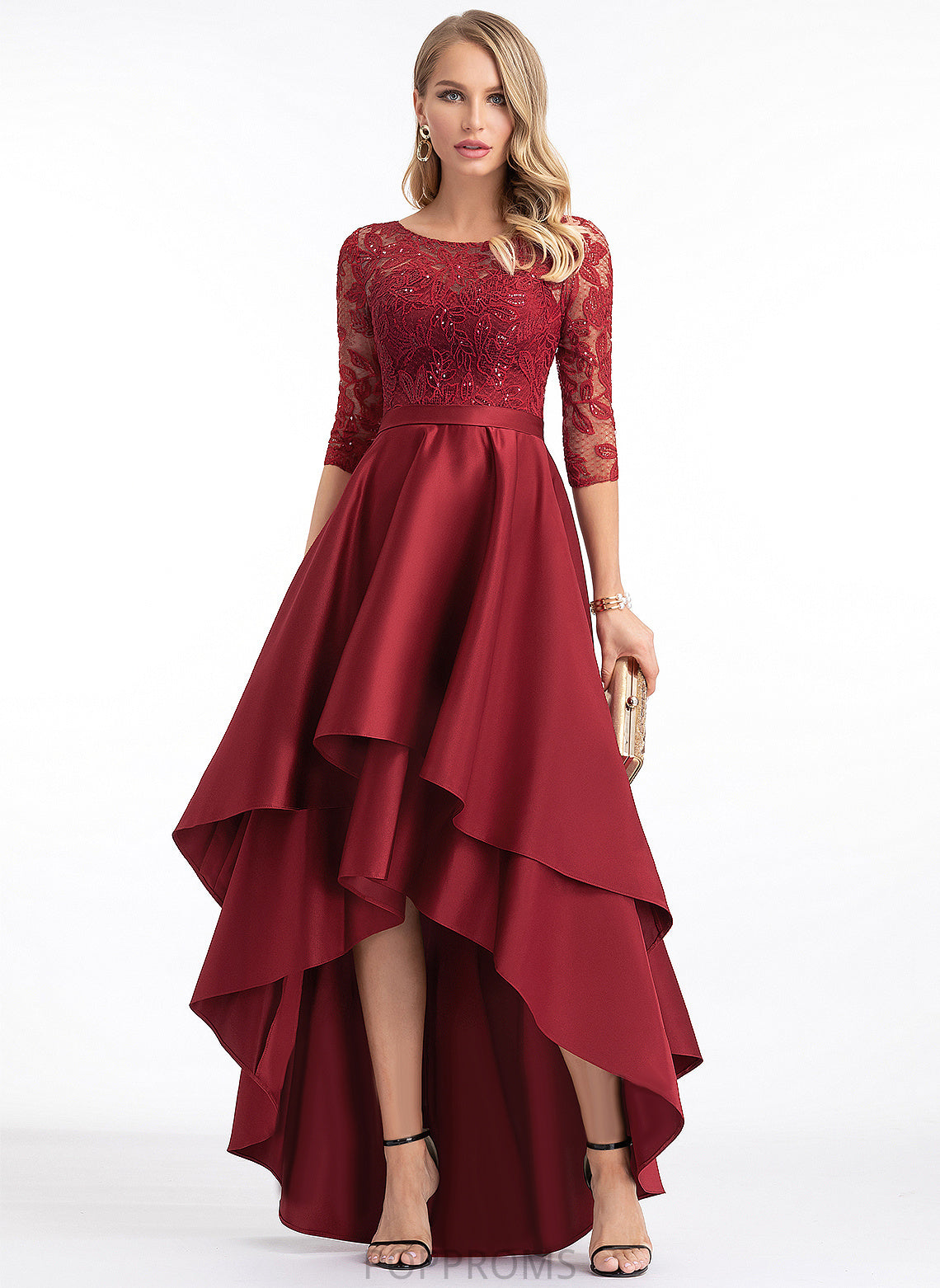 Scoop With Lace Asymmetrical Illusion America Prom Dresses Sequins Satin A-Line