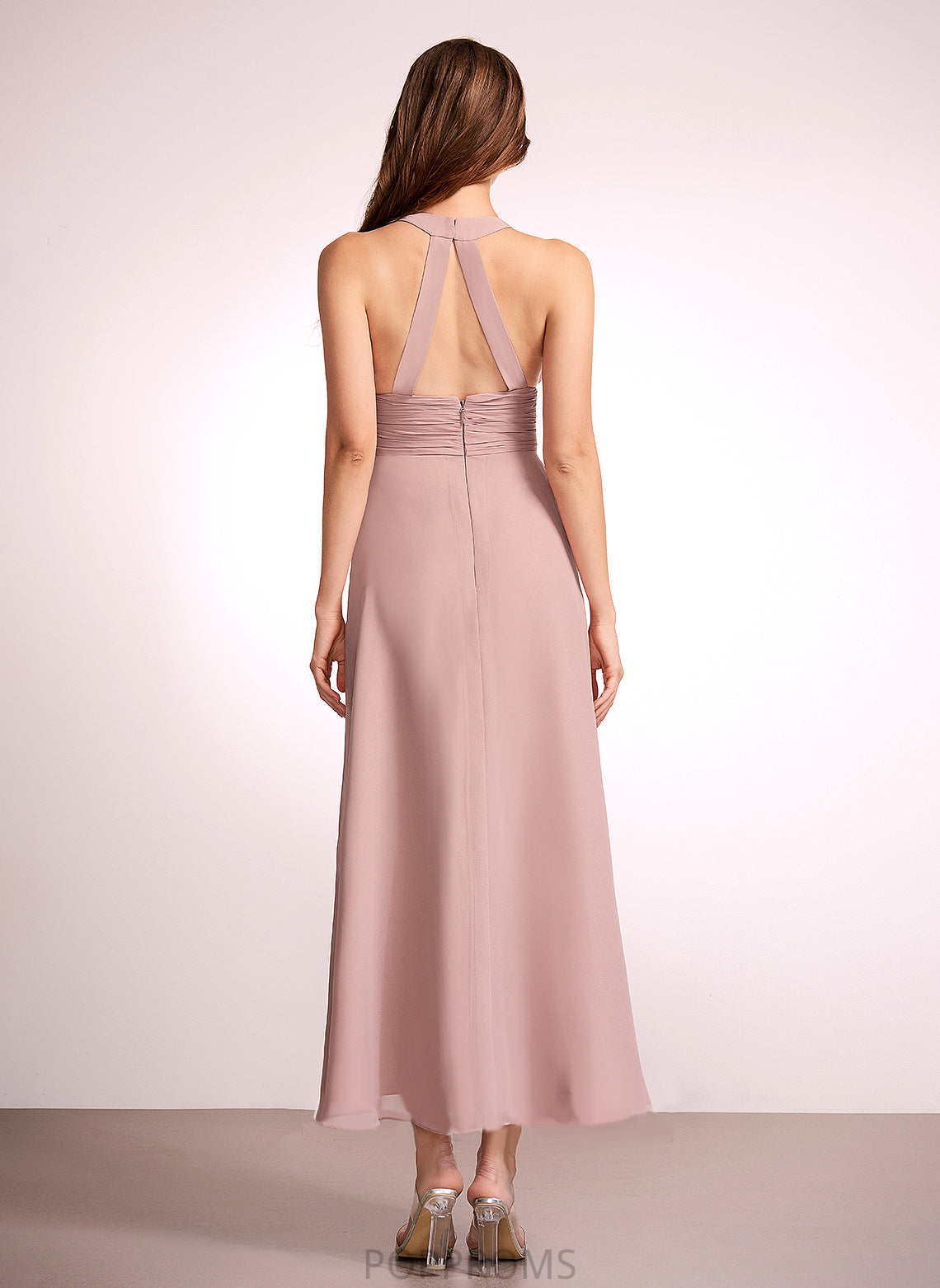 Length Asymmetrical A-Line Embellishment Silhouette SplitFront V-neck Neckline Fabric Rita Spaghetti Staps Sleeveless Bridesmaid Dresses