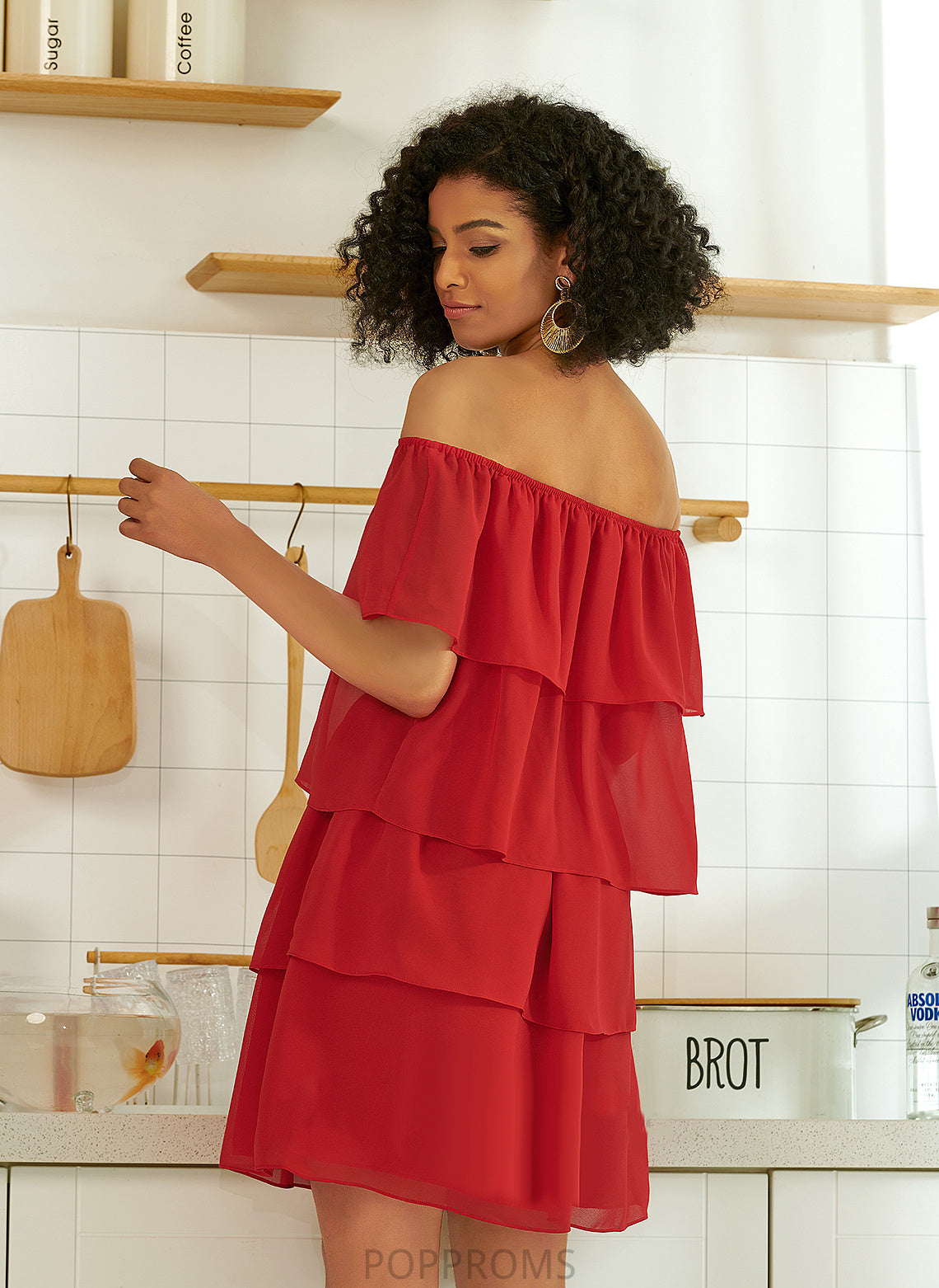 Chiffon Off-the-Shoulder Dress Ruffle With Short/Mini Cocktail Dresses Cocktail Iliana