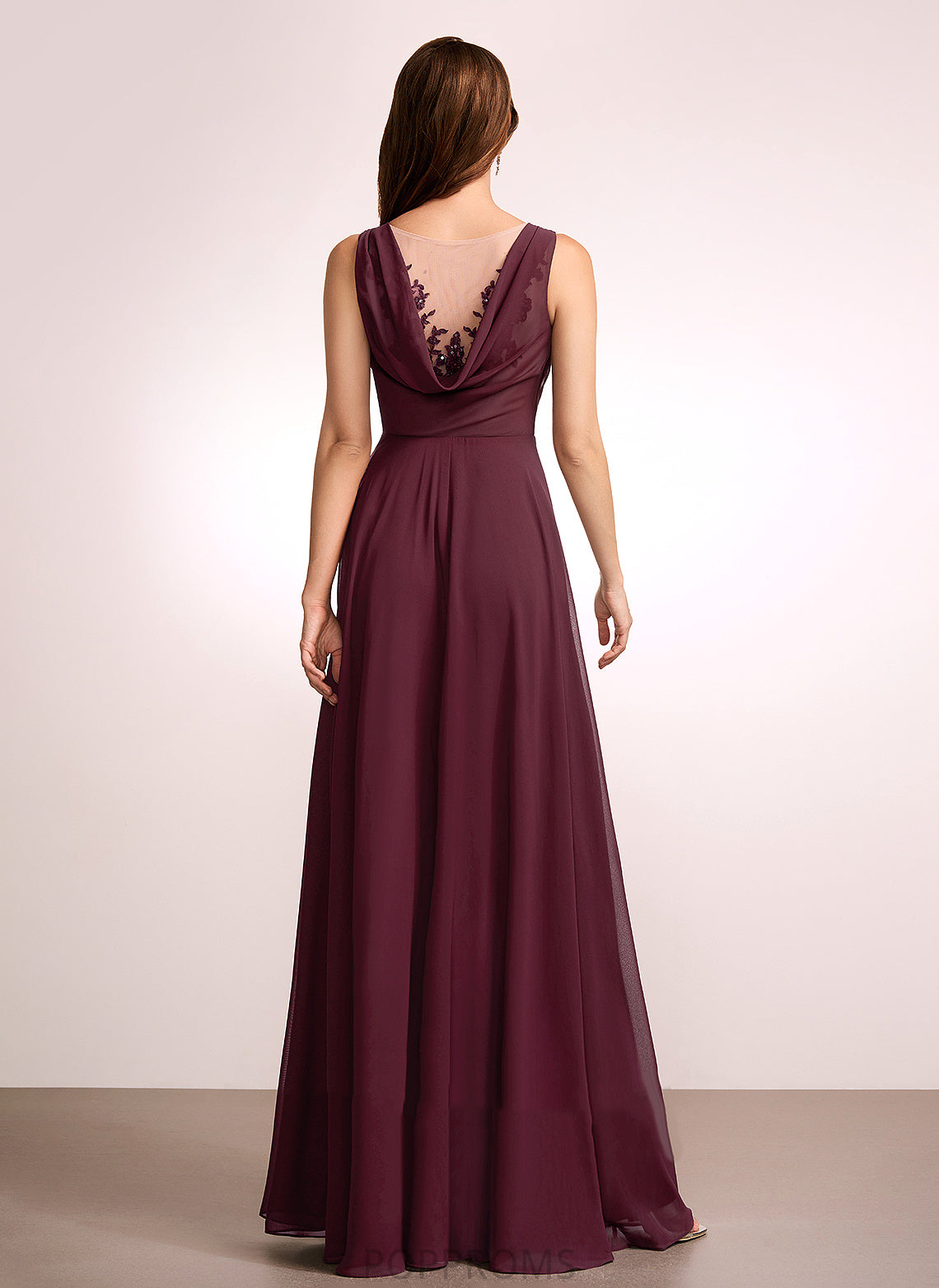 Silhouette V-neck A-Line Floor-Length Length Embellishment Fabric Neckline Lace Lorena Sleeveless Floor Length Bridesmaid Dresses