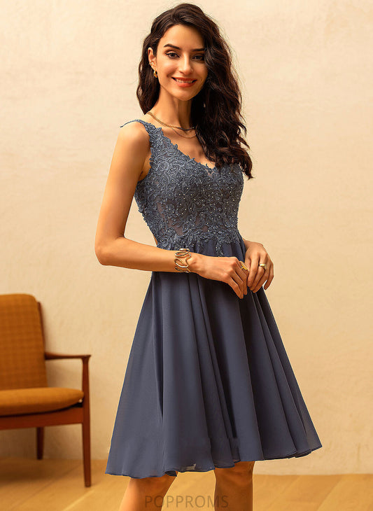 V-neck Chiffon With Dress Lace A-Line Homecoming Dresses Homecoming Lucille Knee-Length Beading