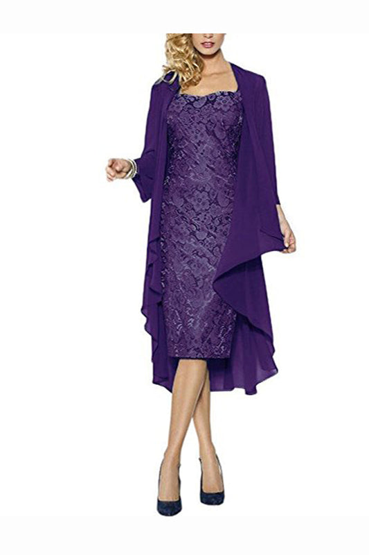 Purple Sheath Knee Length Cap Sleeves Lace Up Mother of the Bride Dresses