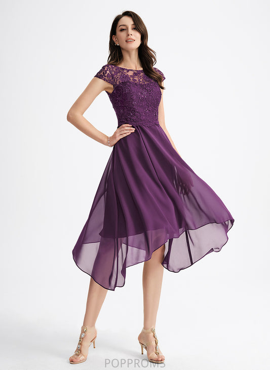 Chiffon Beading A-Line Dress Sequins Cocktail Neck Scoop Asymmetrical Lace Cocktail Dresses Giada With