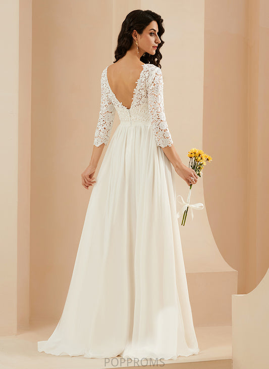 Train Dress Scoop Neck Sweep A-Line Chiffon Lace Wedding Dresses Jaelynn With Wedding