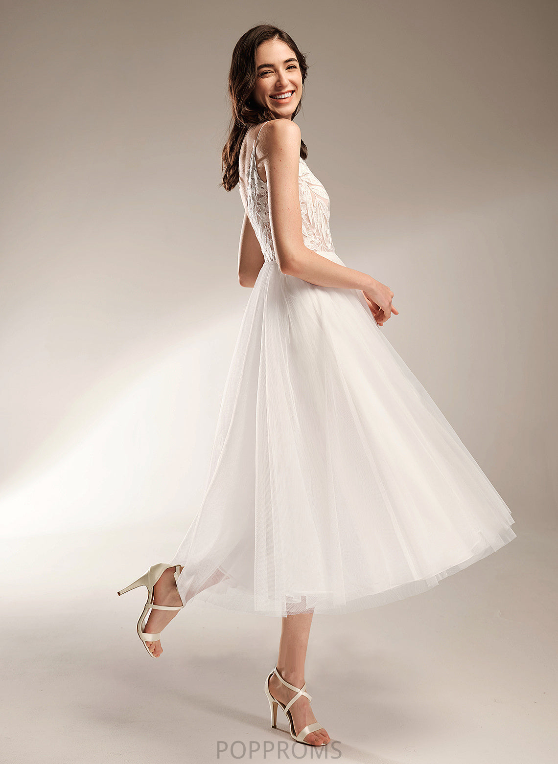 V-neck Wedding Avery Wedding Dresses Dress Tea-Length A-Line