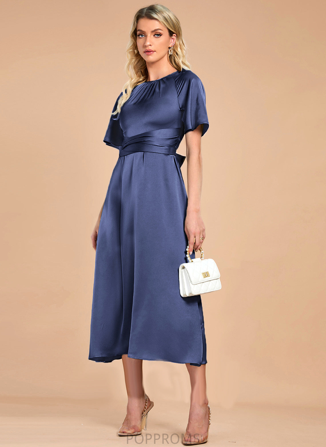 Tea-Length Dress A-Line Satin Danna Cocktail Cocktail Dresses