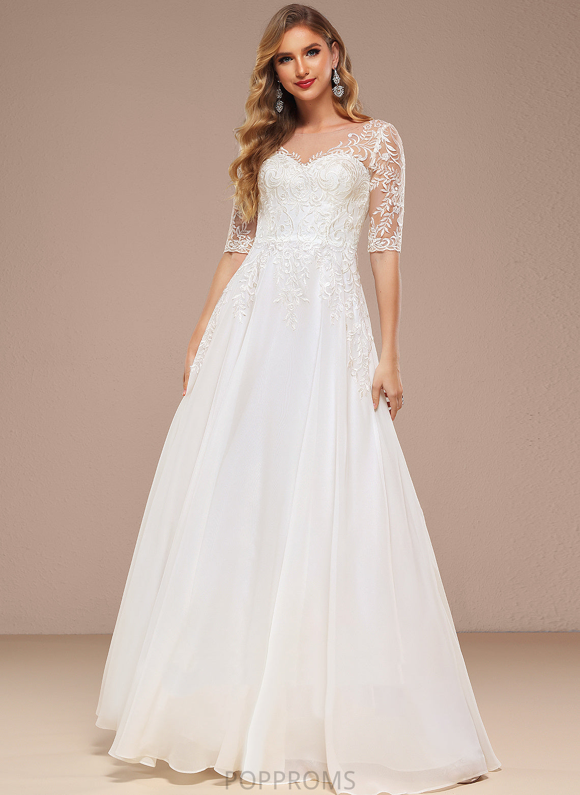 Floor-Length Wedding Dresses Corinne Lace A-Line Wedding V-neck Dress Chiffon