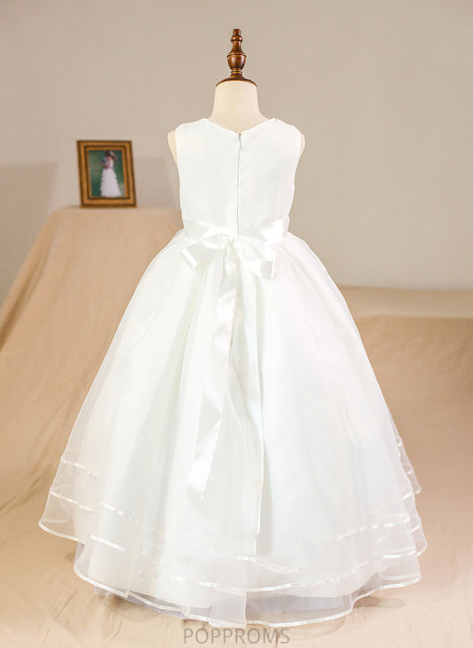 Floor-length Dress Organza/Satin (Petticoat Flower Neck Flower Girl Dresses Leslie Bow(s) Ball-Gown/Princess With Scoop Girl - included) Sleeveless NOT