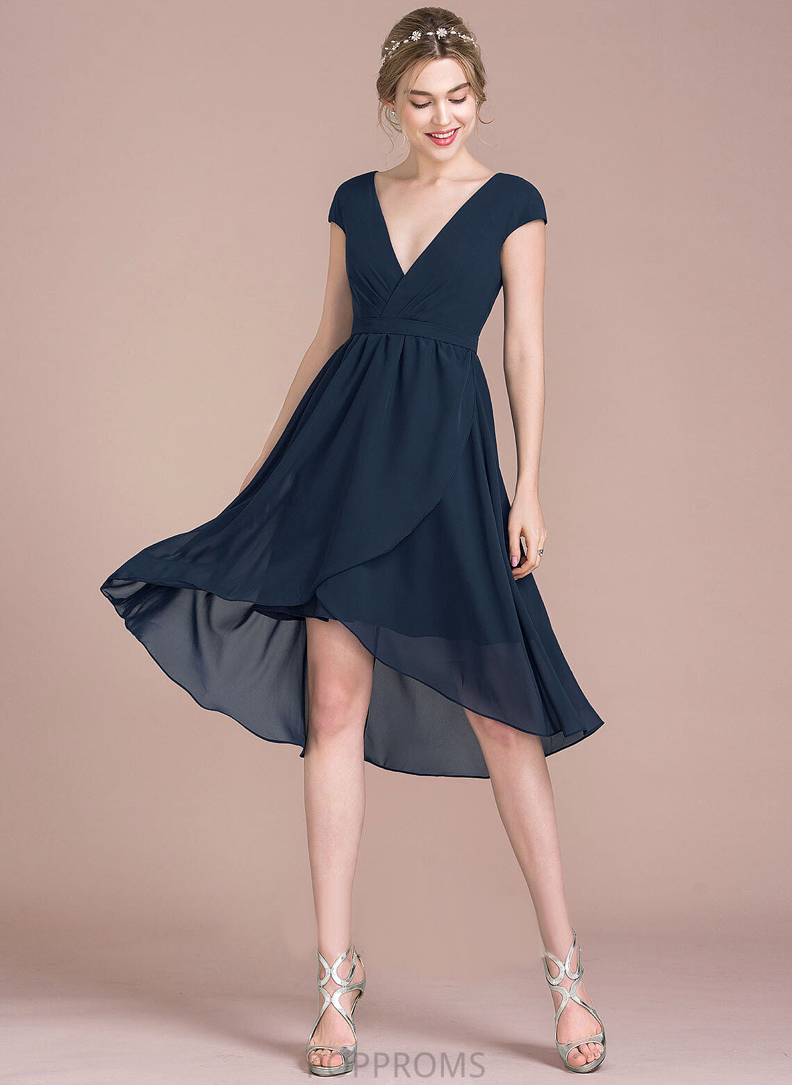 Cocktail A-Line V-neck Dress Asymmetrical Cocktail Dresses Chiffon Alexa