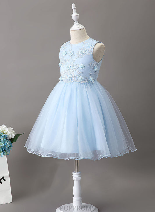 Tulle/Lace Flower Girl Dresses - Sleeveless Audrey Knee-length Dress Flower A-Line With Flower(s) Girl Neck Scoop