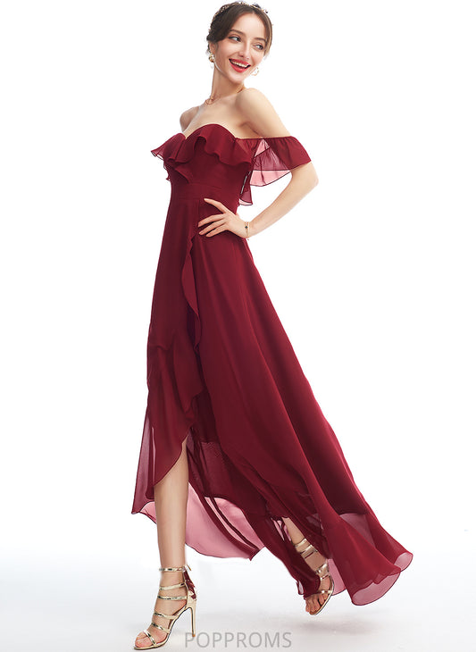 Ruffle With Split Front A-Line Off-the-Shoulder Dress Jocelyn Asymmetrical Cocktail Dresses Chiffon Cocktail