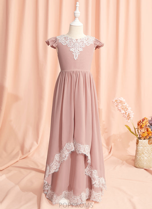 Flower A-Line Chiffon/Lace - Floor-length Gabriela Neck Sleeves Girl Back With Lace/V Flower Girl Dresses Short Scoop Dress