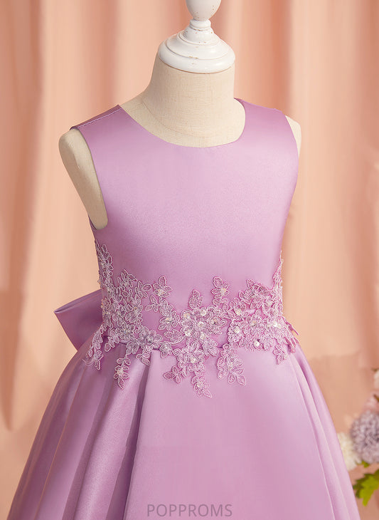 Scoop Aubree Asymmetrical Lace/Beading/Bow(s) Flower Girl Dresses A-Line Satin/Tulle With Sleeveless Flower Neck - Dress Girl