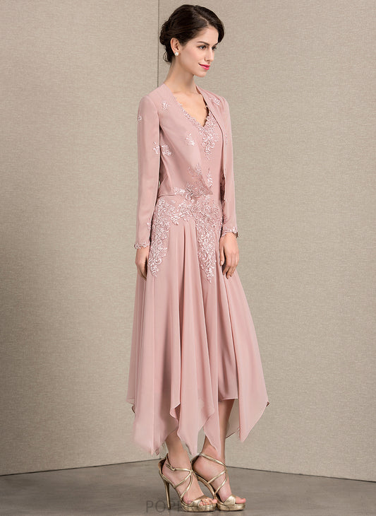 V-neck Chiffon the Rhoda Lace Dress Bride Appliques With Mother of the Bride Dresses Ankle-Length of A-Line Sequins Mother