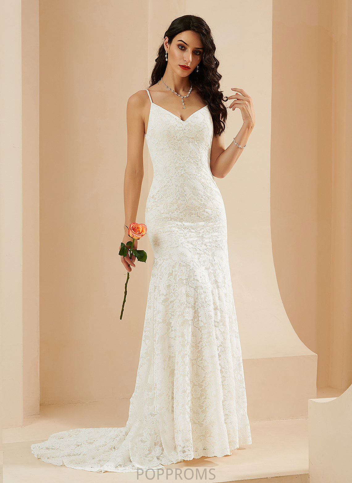 Court Lace V-neck Trumpet/Mermaid Wedding Noelle Train Dress Wedding Dresses