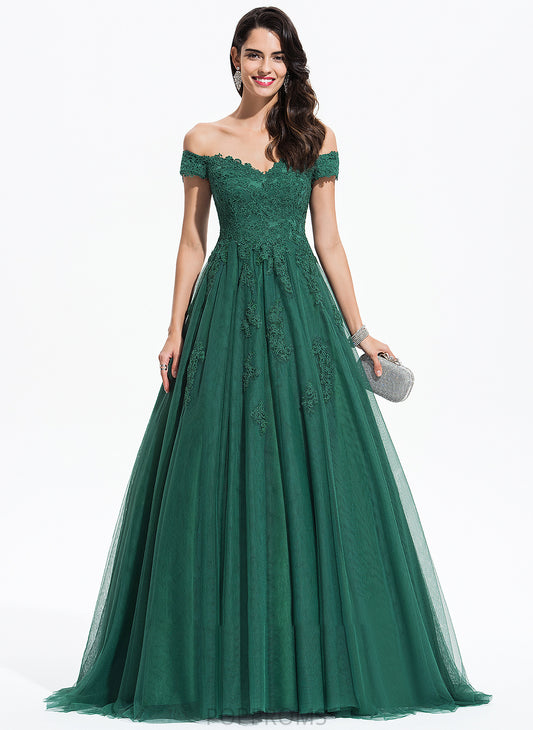 Kathryn V-neck Ball-Gown/Princess Tulle With Lace Train Sweep Prom Dresses