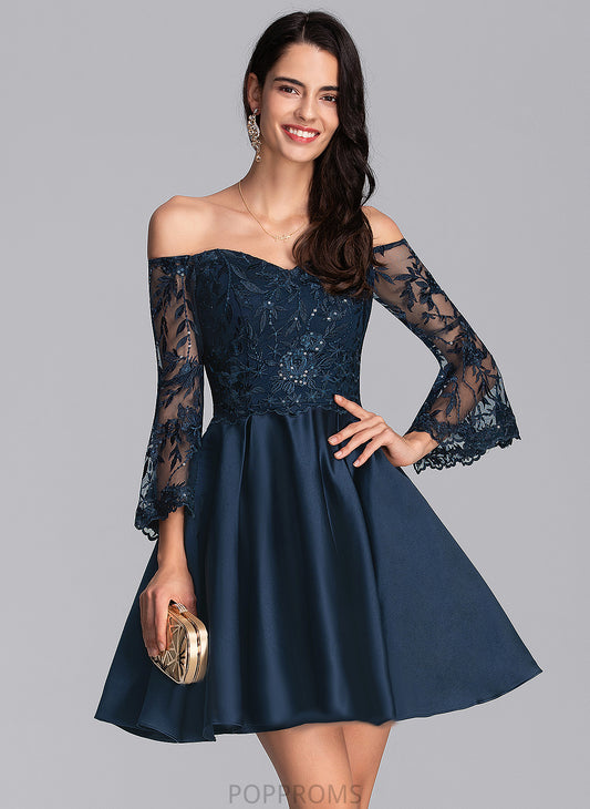 A-Line Homecoming Dress Short/Mini Satin With Myla Homecoming Dresses Off-the-Shoulder Lace