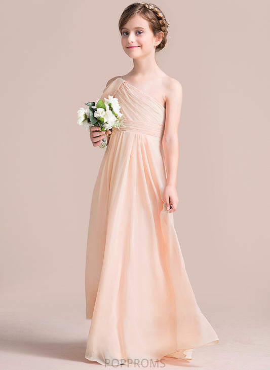 With A-Line Chiffon Junior Bridesmaid Dresses Floor-Length One-Shoulder Ruffle Addyson