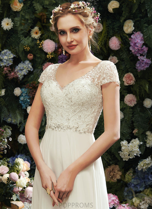 Sequins V-neck A-Line Dress Wedding Floor-Length Wedding Dresses With Danielle Chiffon Beading Lace