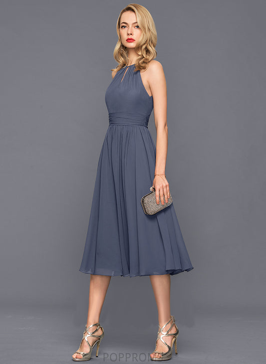 Dress Cocktail Cocktail Dresses With Neck Valentina A-Line Ruffle Chiffon Knee-Length Scoop