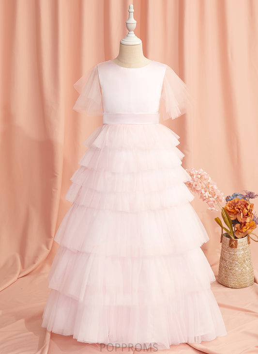 Maddison Back Short Dress Girl Ruffles/V Floor-length Flower Flower Girl Dresses Scoop Tulle Neck - With Ball-Gown/Princess Sleeves