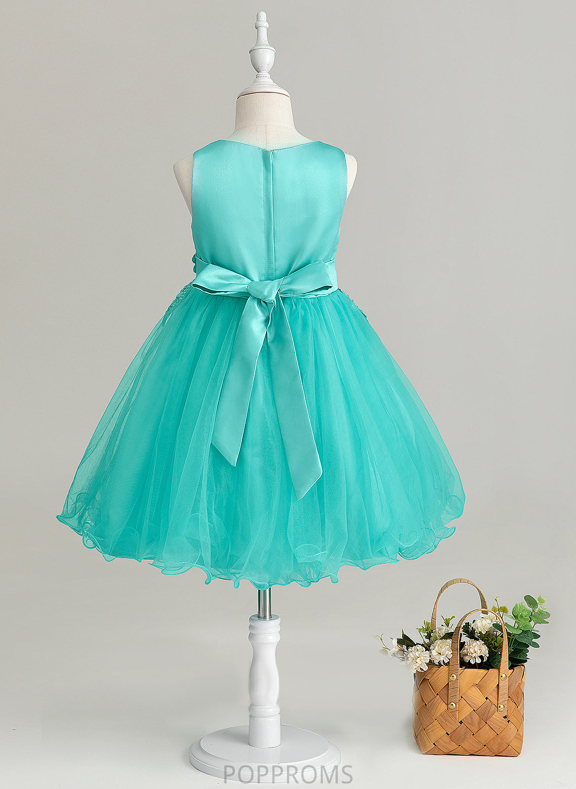 Satin/Tulle/Lace Scoop A-Line Addison Flower(s) Neck Flower - Flower Girl Dresses With Girl Sleeveless Knee-length Dress