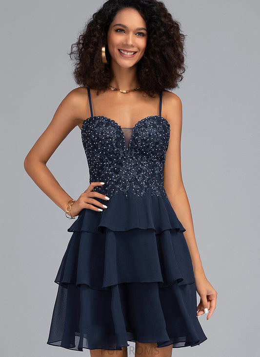 Sweetheart Homecoming Dresses Dress Homecoming Lace Chiffon Short/Mini Sequins Beading With A-Line Emmy