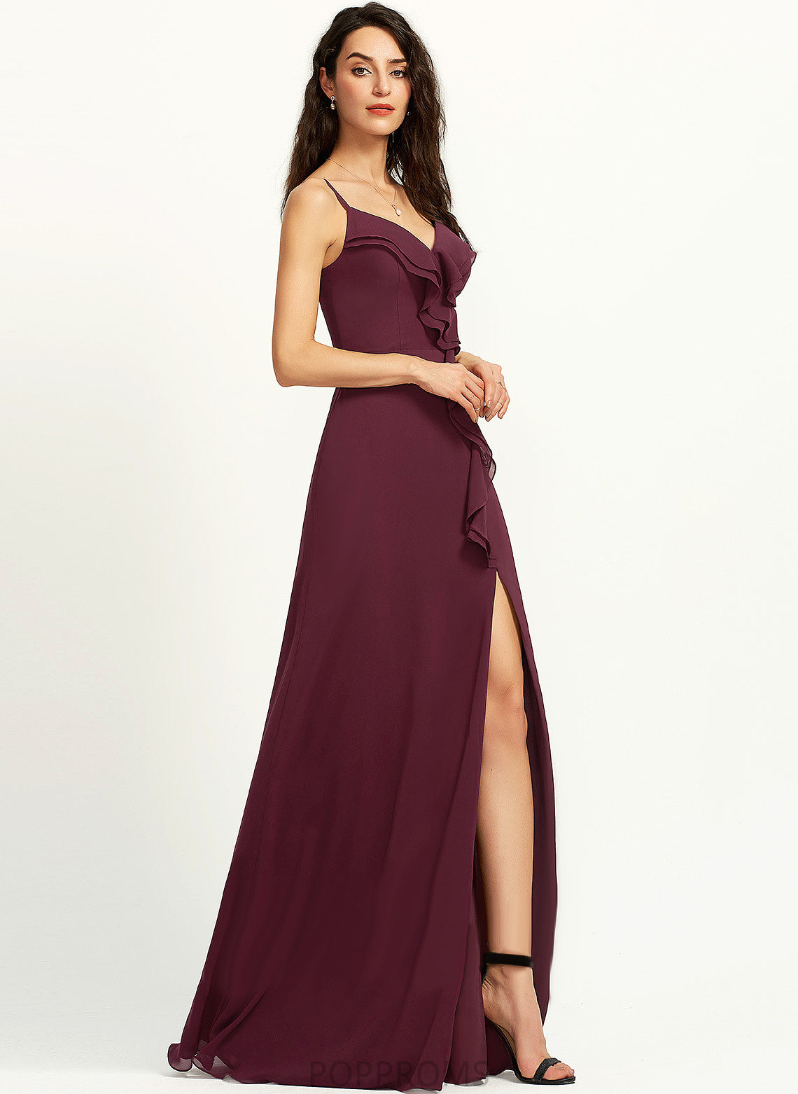 Floor-Length Sheath/Column V-neck Ruffle Prom Dresses With Tracy Chiffon