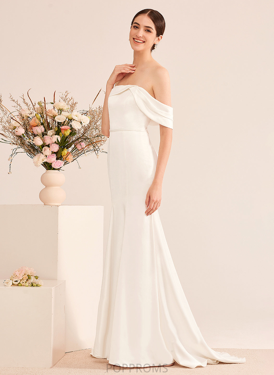 With Ruffle Dress Wedding Dresses Trumpet/Mermaid Off-the-Shoulder Sweep Train Satin Kiley Wedding