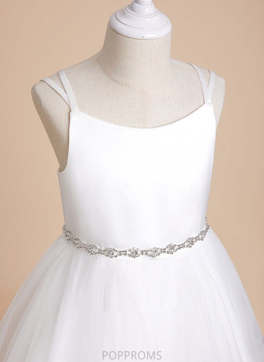 Flower Girl Straps Dress Flower Girl Dresses Satin/Tulle Roberta With Tea-length A-Line Beading Sleeveless -