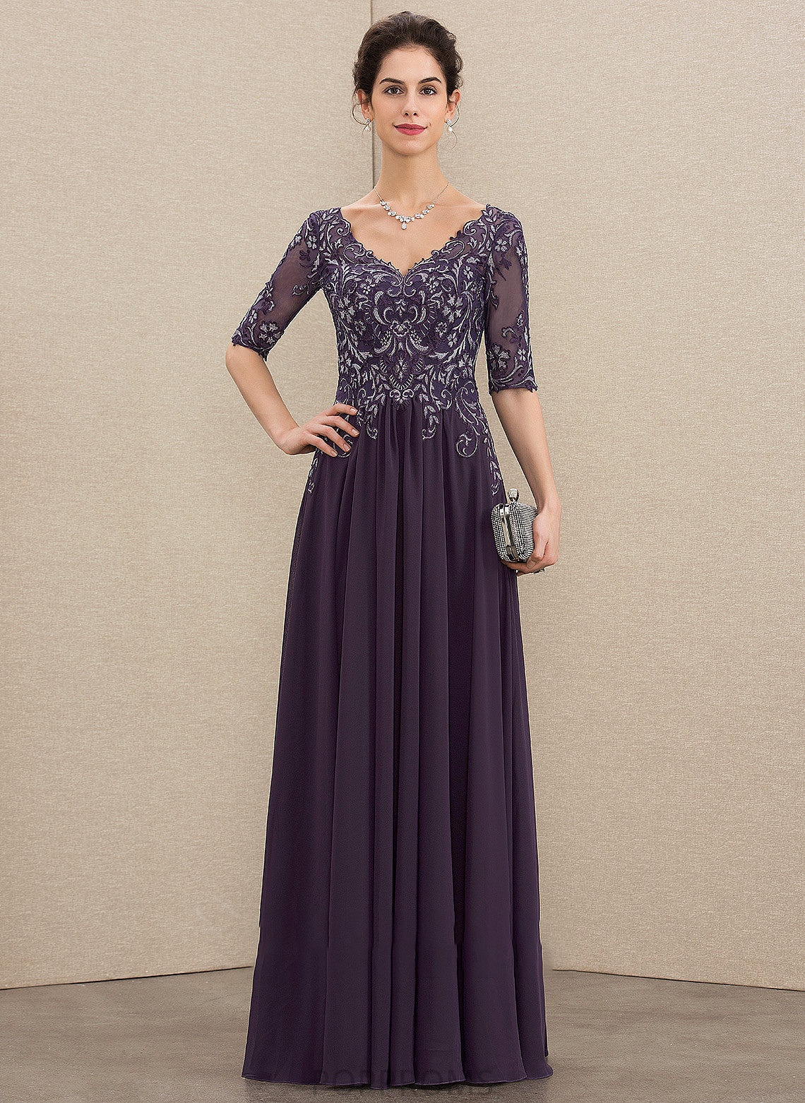 Dress Lace Floor-Length Mother V-neck the Mother of the Bride Dresses Bride of A-Line Chiffon Lilly